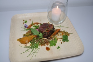 Wheat smoked lamb belly, malted barley, bourbon glazed market vegetables, mint whip